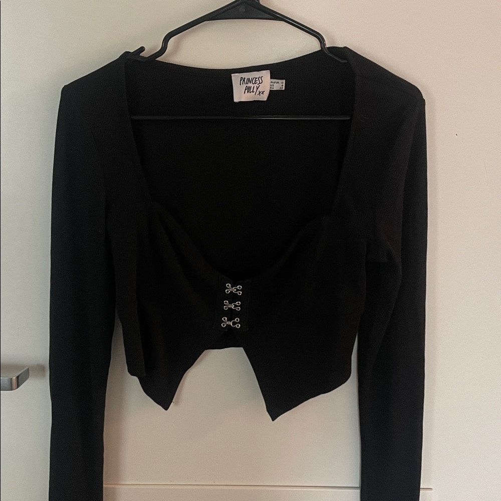Princess Polly black Hook Closure long sleeve crop top size 8 - Picture 4 of 4